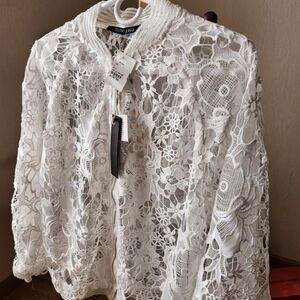 Dolce Cabo Cream Colored Lace Jacket, Size Large